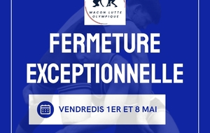 rappel fermeture de la salle les vendredis 1er et 8 mai