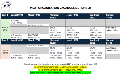 Organisation des cours pendant les vacances de Février